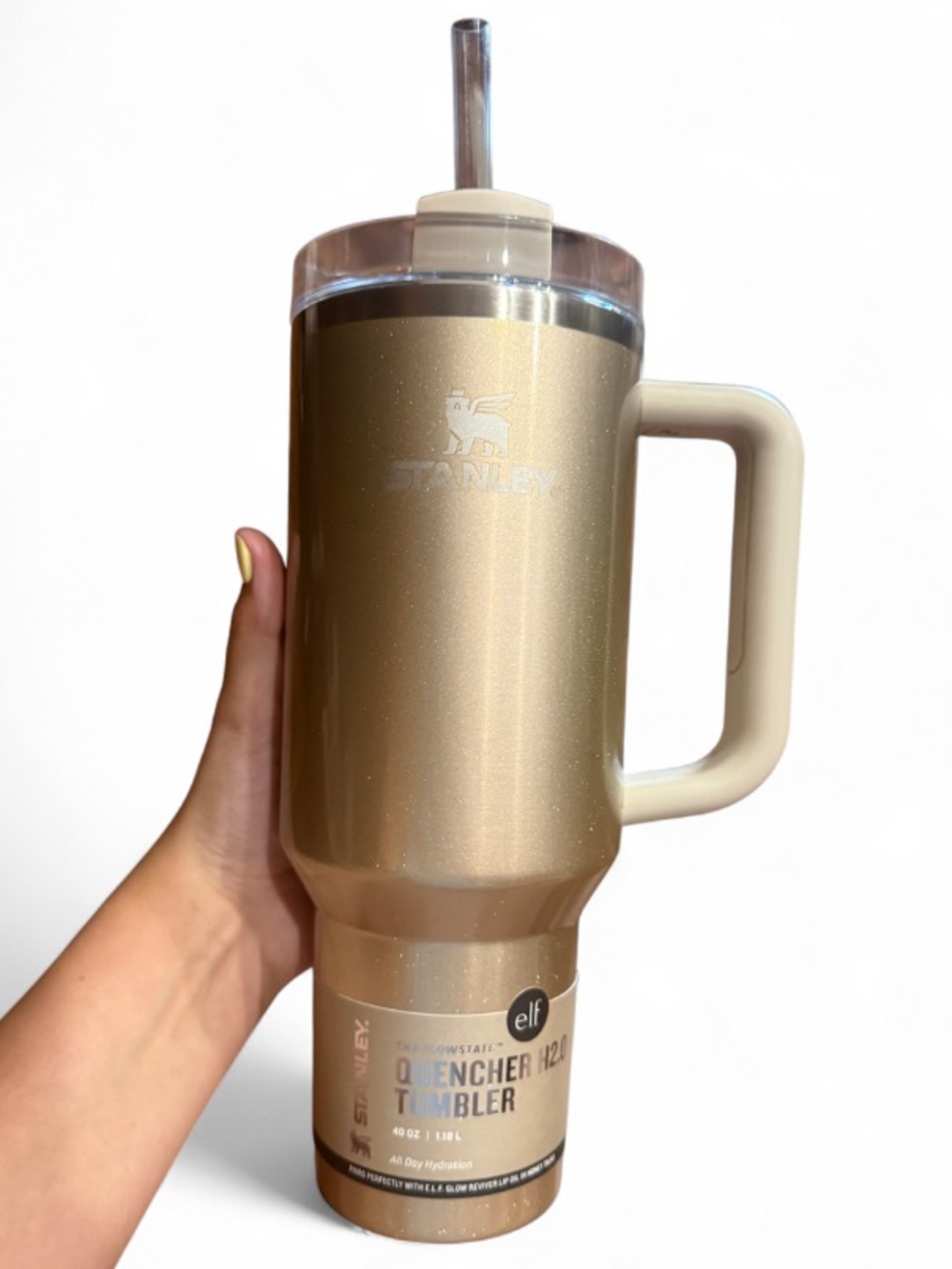 StanleyxElf Collab Quencher H2.0 Tumbler Champagne Gold 40oz Brand New